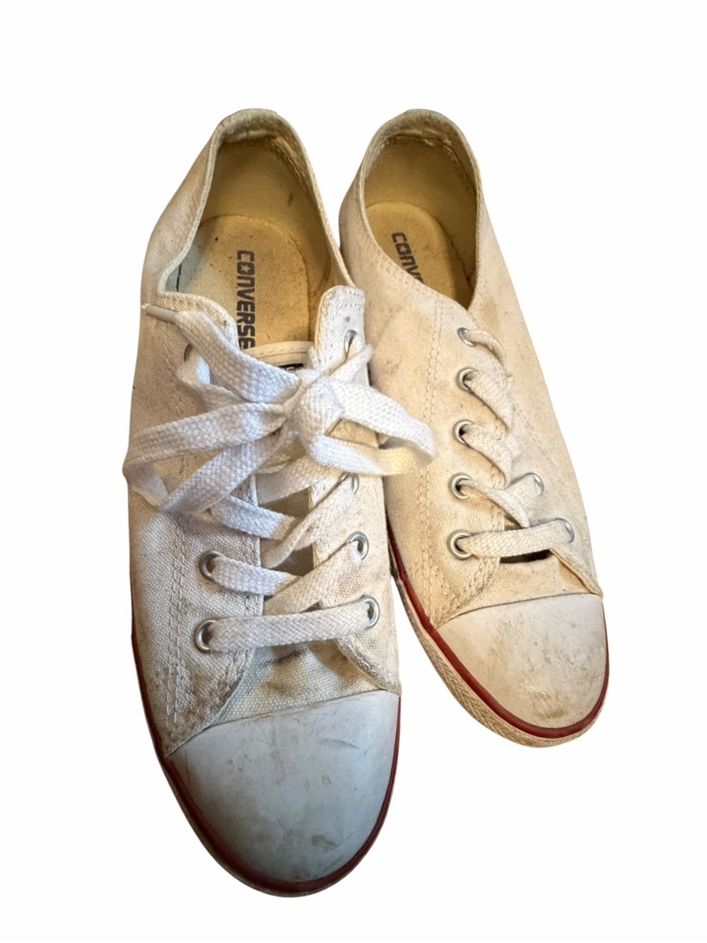 Converse White Canvas Low-Top Sneakers with Red Trim